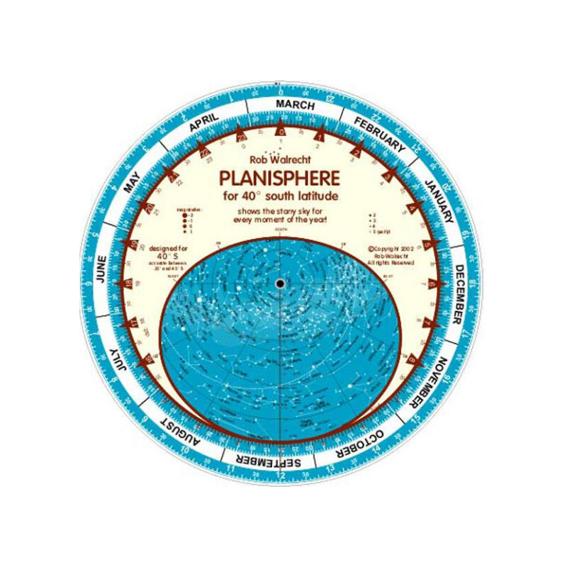 Rob Walrecht Star chart Planisphere 40°S 25cm