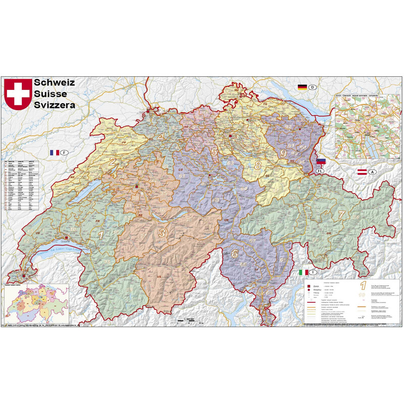 Stiefel Map Schweiz politisch mit Postleitzahlen (95 x 62 cm)