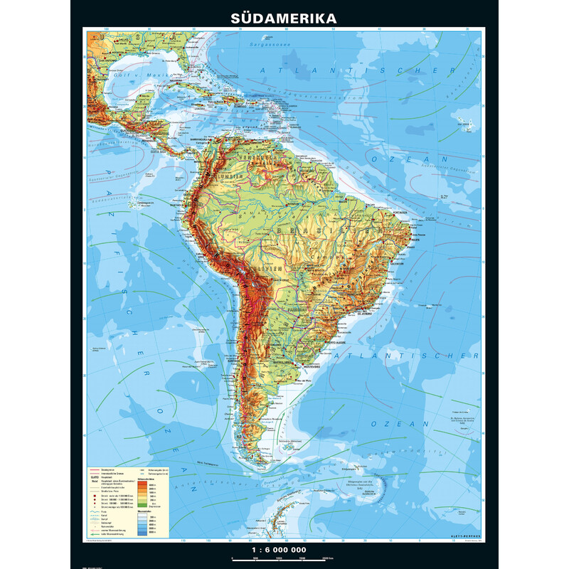 PONS Continental map Südamerika physisch (153 x 202 cm)