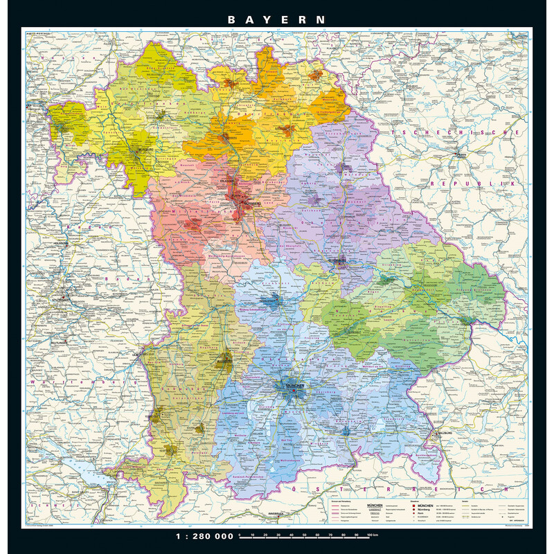 PONS Regional map Bavaria physical/political (148 x 150 cm)