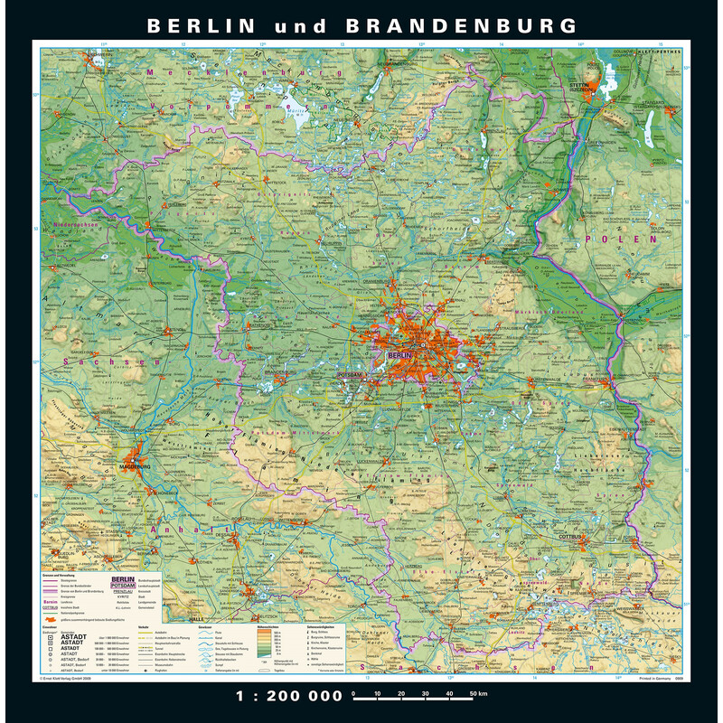 PONS Regional map Berlin-Brandenburg physical/political (148 x 150 cm)