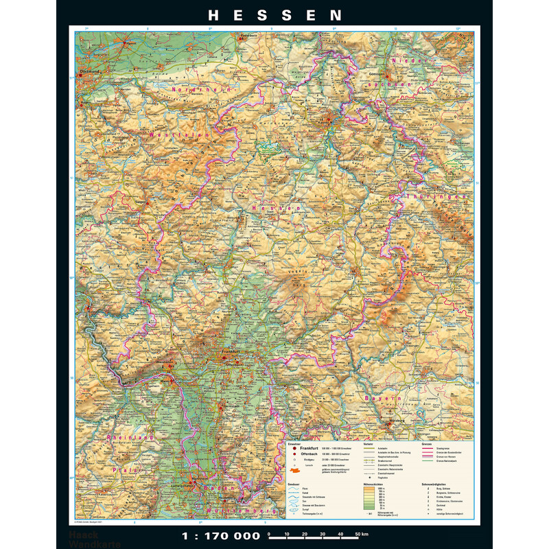 PONS Regional map Hessen physisch/politisch (148 x 183 cm)