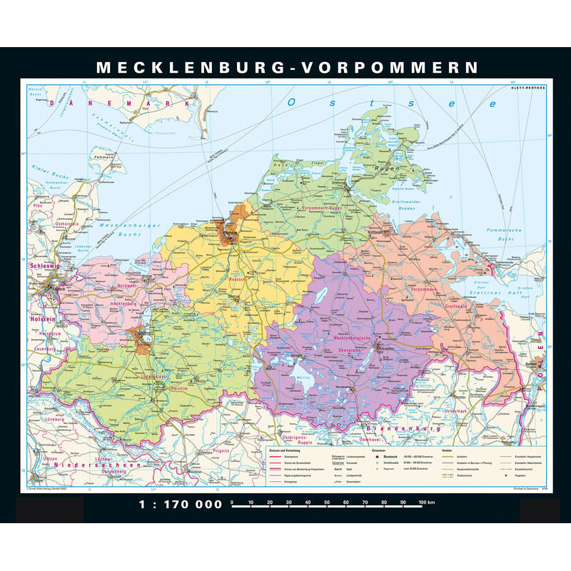 PONS Regional map Mecklenburg-Western Pomerania physical/political (178 x 148 cm)
