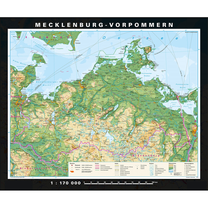 PONS Regional map Mecklenburg-Western Pomerania physical/political (178 x 148 cm)