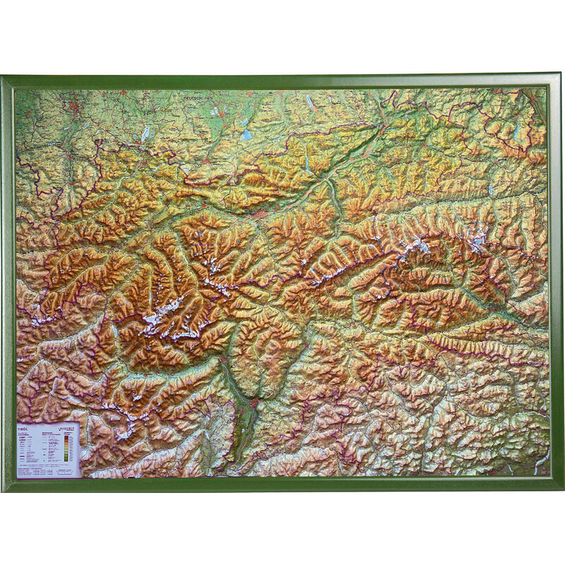 Georelief Regional map Tirol (78 x 58 cm) 3D Reliefkarte mit Holzrahmen