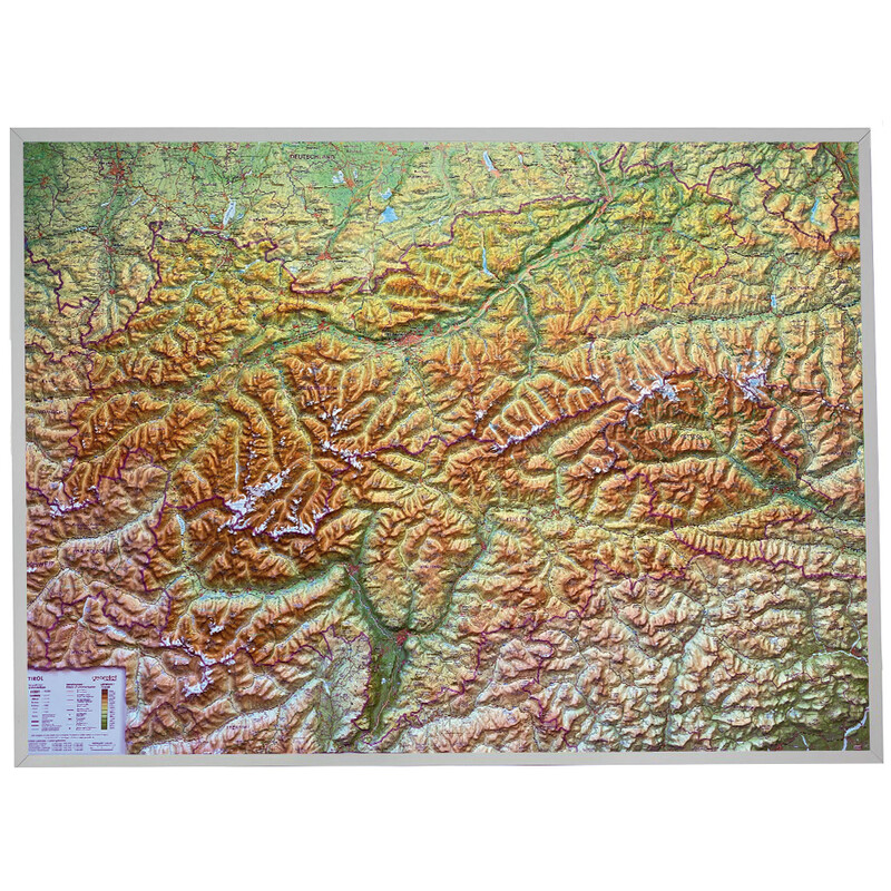 Georelief Tirol (77 x 57 cm) 3D relief map with aluminium frame