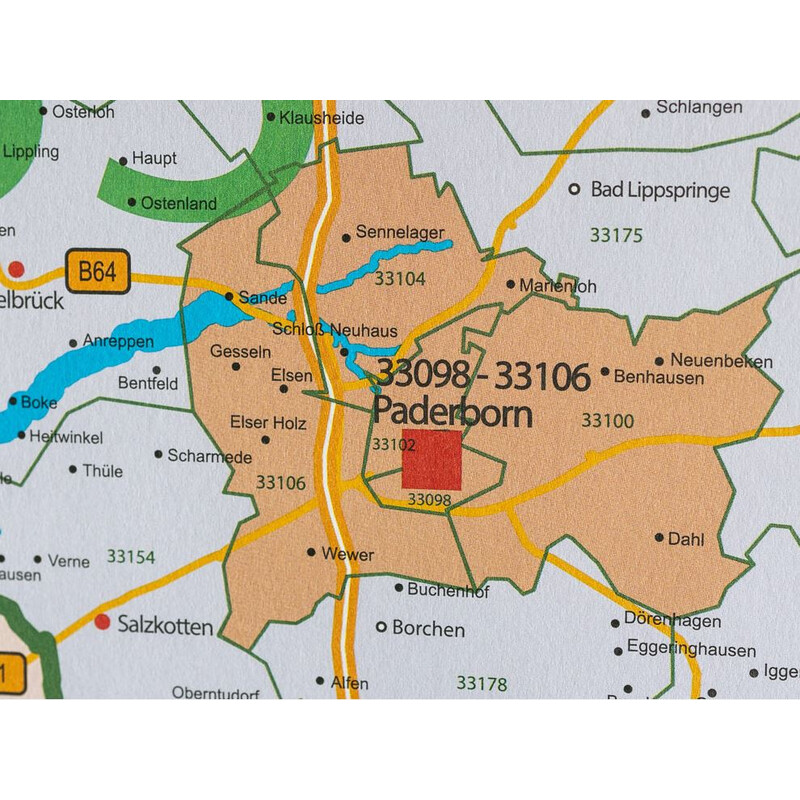 GeoMetro Regional map Nordrhein-Westfalen Postleitzahlen PLZ NRW (118 x 100 cm)
