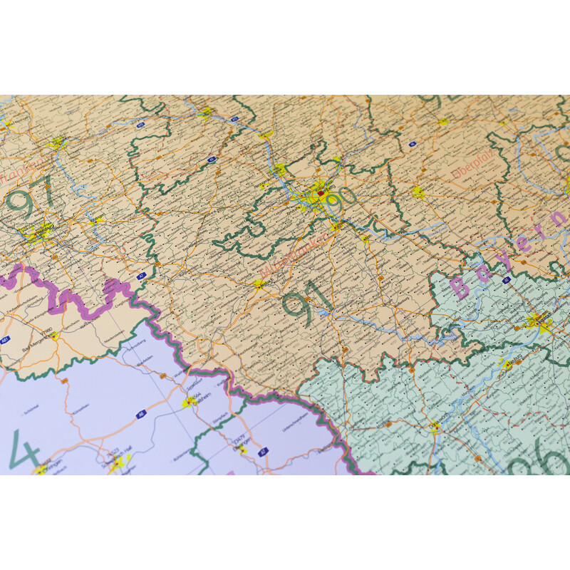 GeoMetro Regional map Bayern Postleitzahlen PLZ (100 x 140 cm)