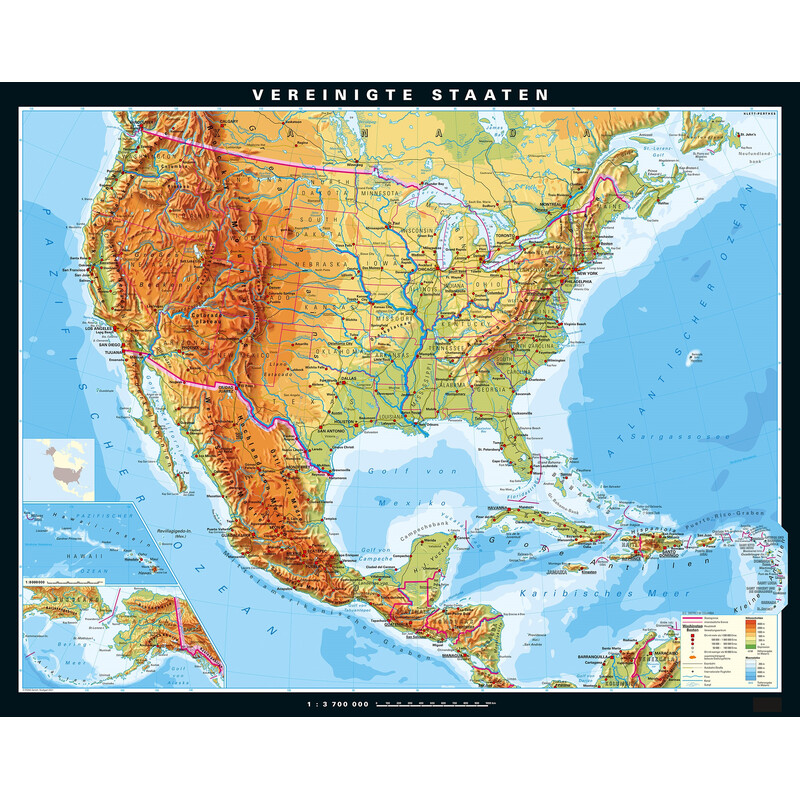 PONS Map United States physical (195 x 154 cm)