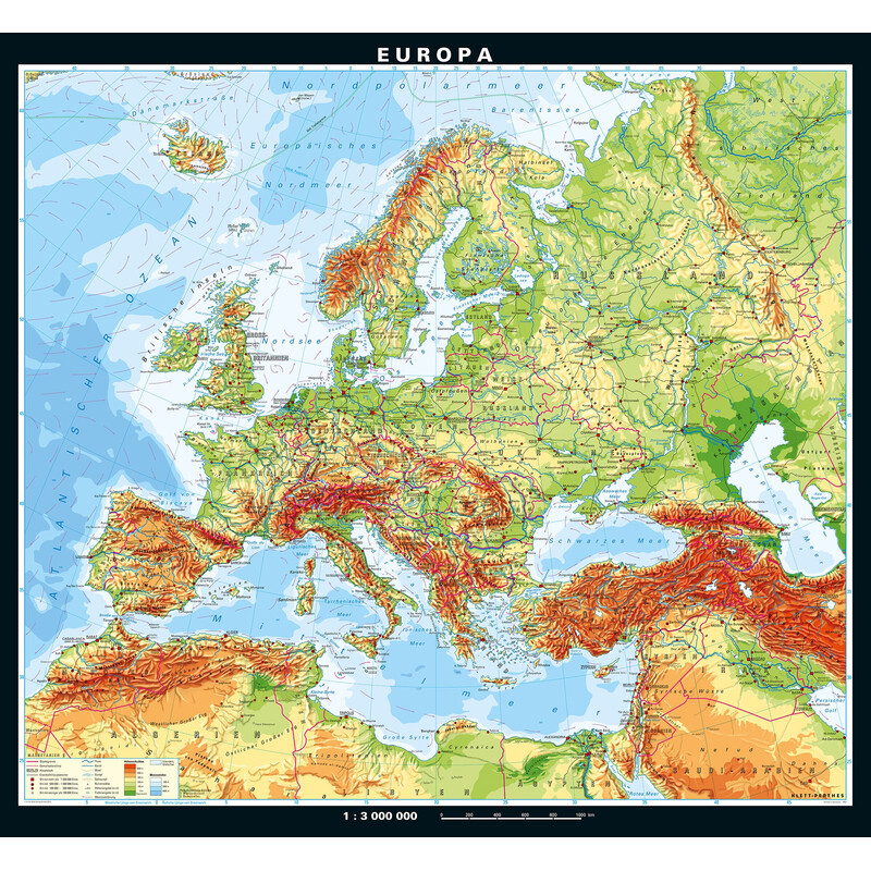 PONS Continental map Physical Europe (208 x 189 cm)
