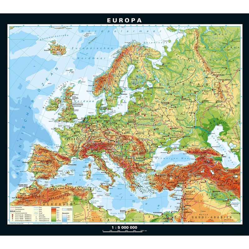 PONS Continental map Europe physical/political (130 x 115 cm)