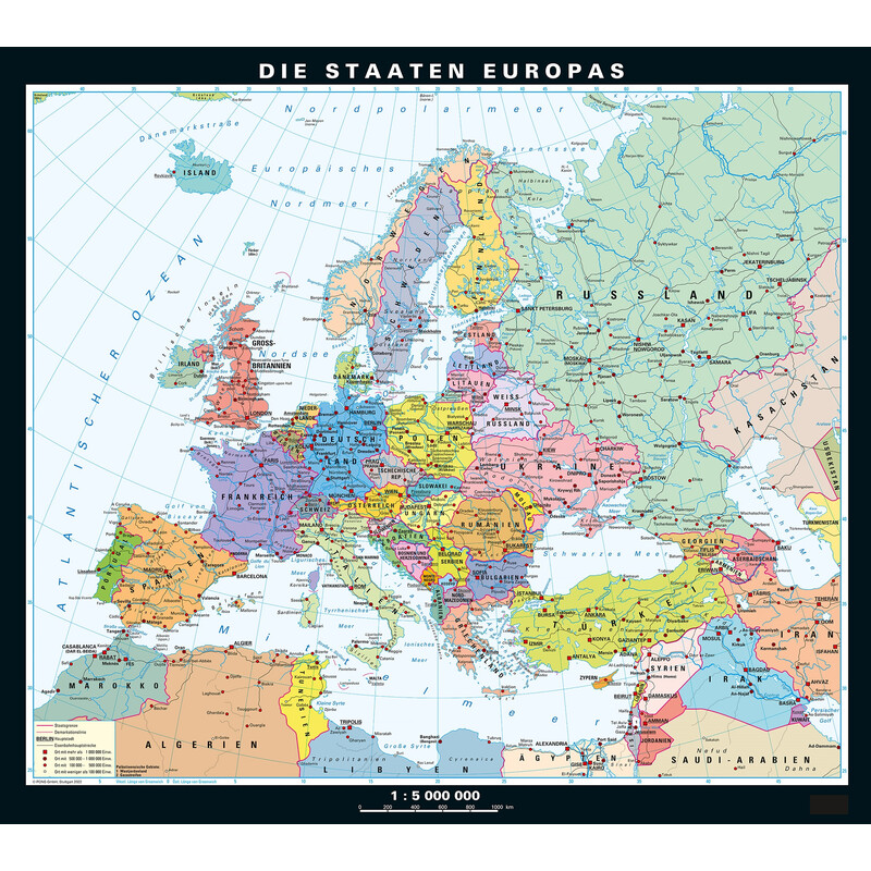 PONS Continental map Europe physical/political (130 x 115 cm)
