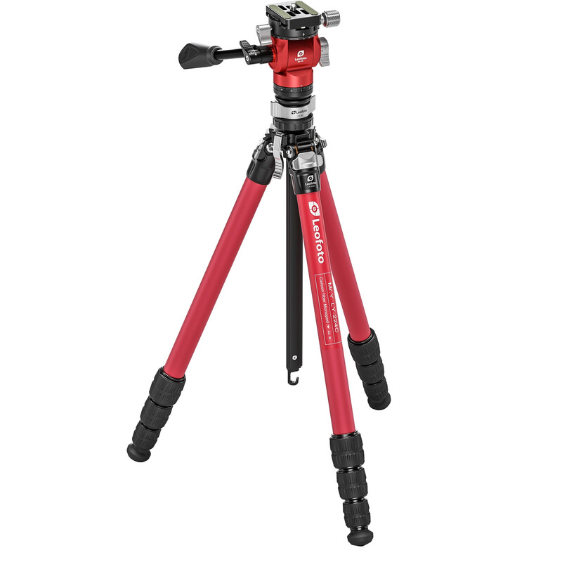 Leofoto carbon tripod LY-224C Mr.Y + video tilt head BV-0R + levelling base LB-38 red