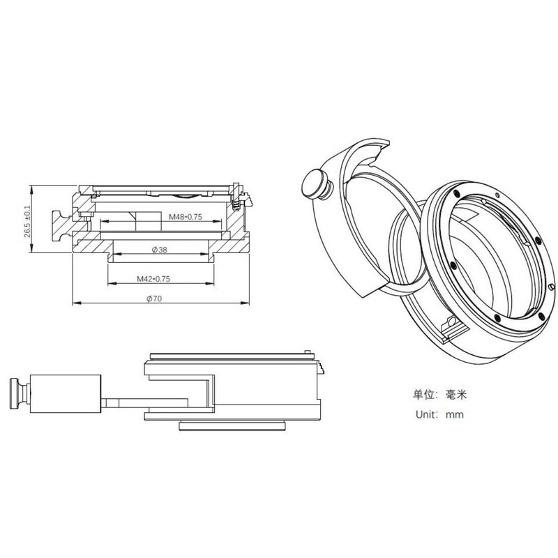 Pierro Astro Adaptors Canon EOS - T2 with ZWO filter holder