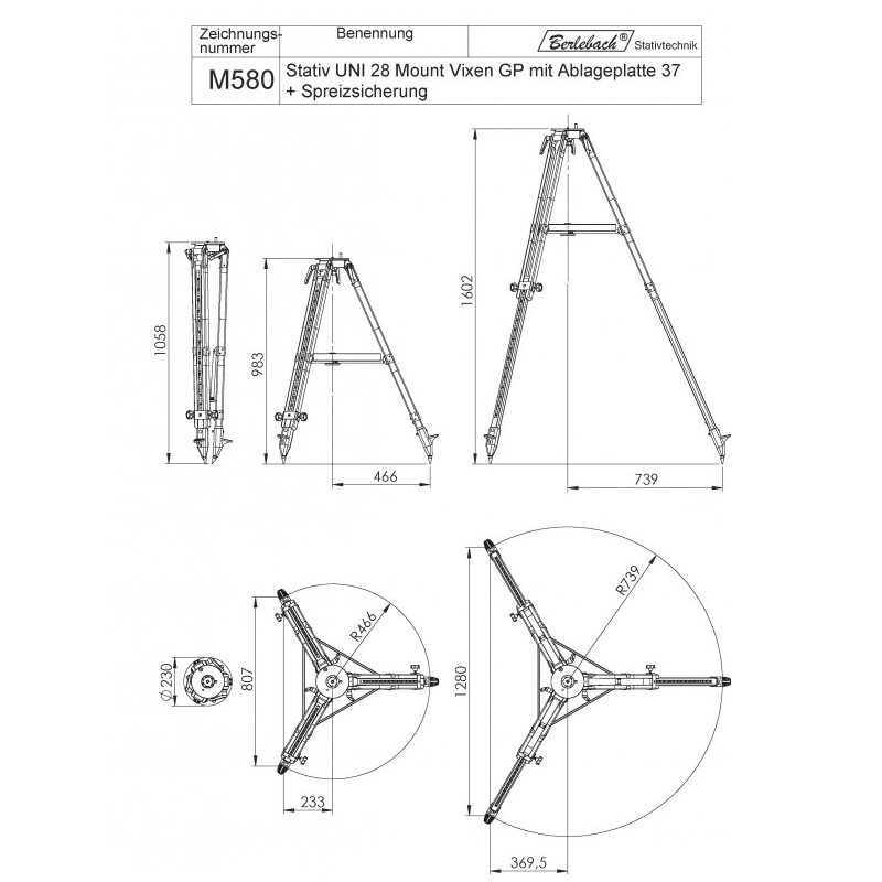 Berlebach Tripod Uni 28 with flat tray 3/8"