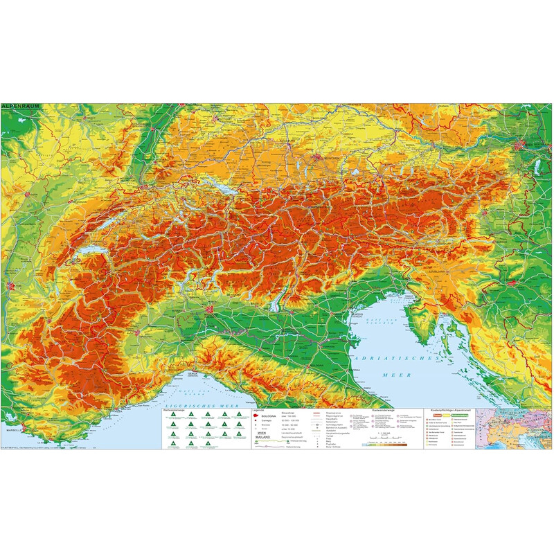 Stiefel Regional map Alpenraum mit Weitwander- und Radfernwegen (98 x 68 cm)