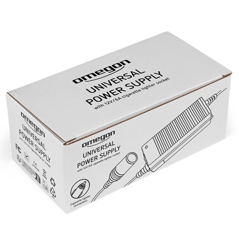 Omegon Universal 12V/6A Euro power supply unit with cigarette lighter socket
