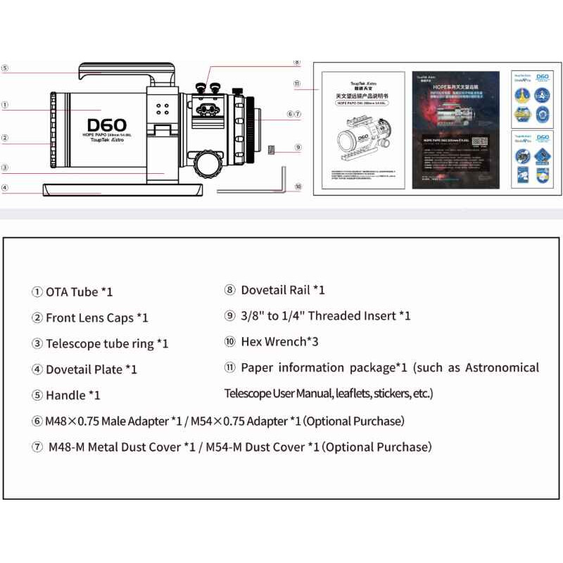 ToupTek Apochromatic refractor HOPE D60 60/280 Tilter