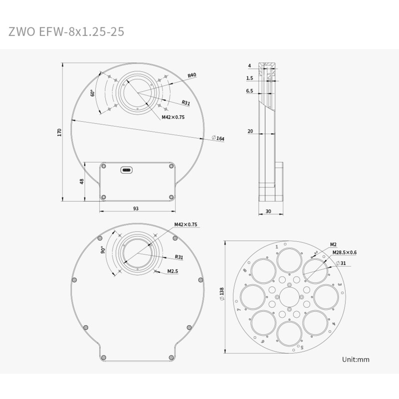 ZWO Filter wheel EFW 8x 1.25"