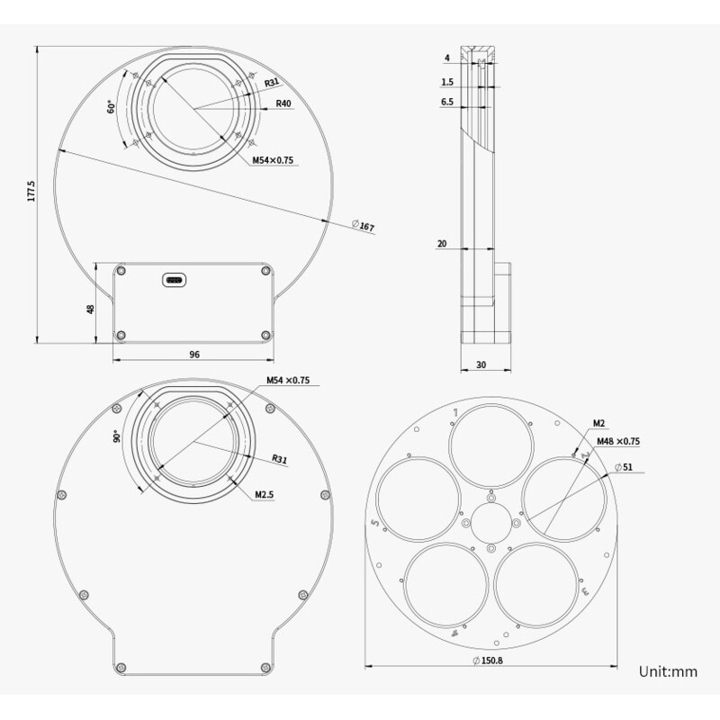 ZWO Filter wheel EFW 5x 2"