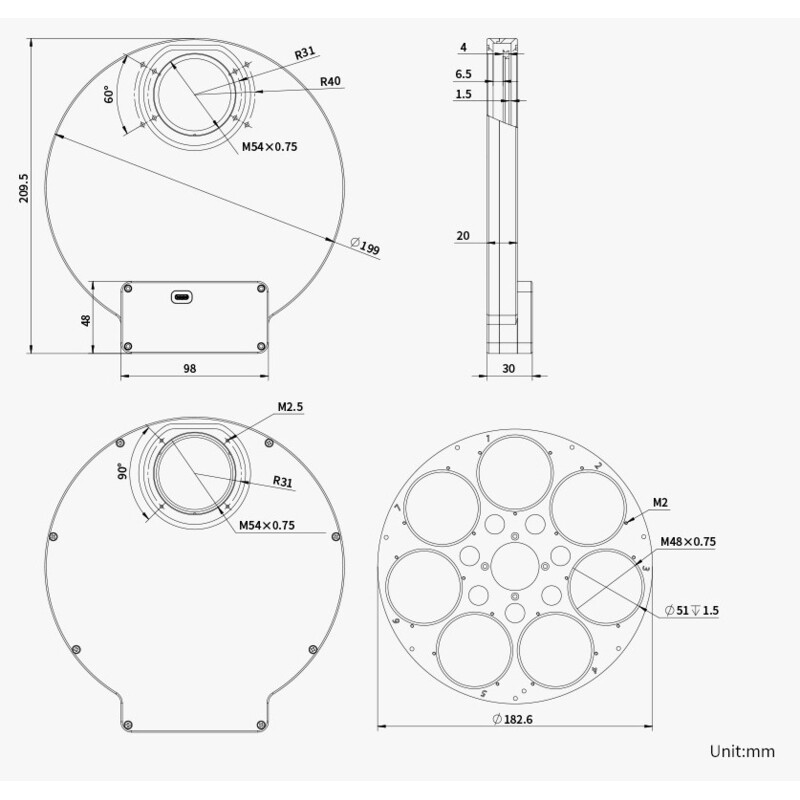 ZWO Filter wheel EFW 7x 2"