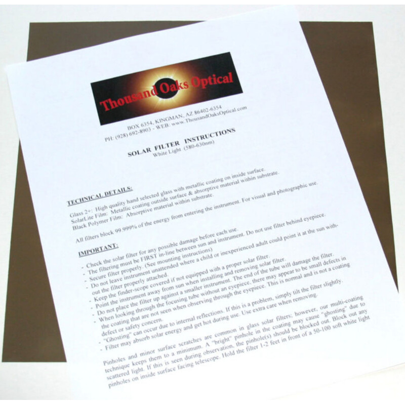 Thousand Oaks Filter film SolarLite (305 x 305 mm)