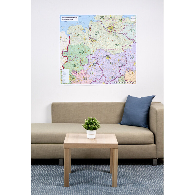 GeoMetro Regional map Lower Saxony Postcodes (100 x 110 cm)