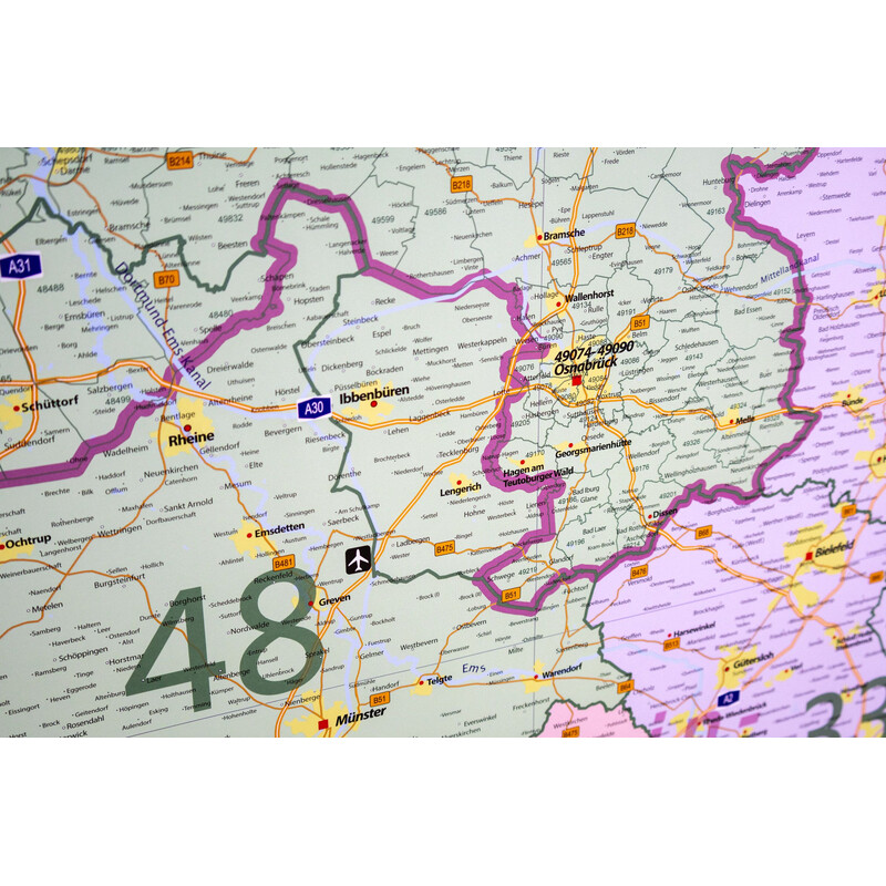 GeoMetro Regional map Lower Saxony Postcodes (100 x 110 cm)