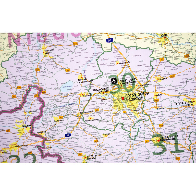 GeoMetro Regional map Lower Saxony Postcodes (100 x 123 cm)