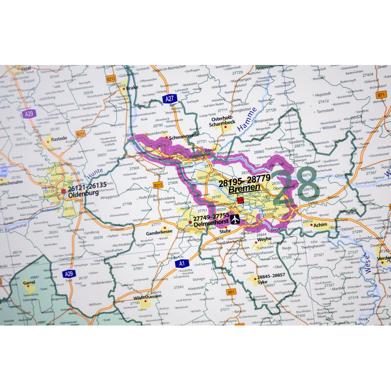 GeoMetro Regional map Lower Saxony Postcodes (100 x 110 cm)