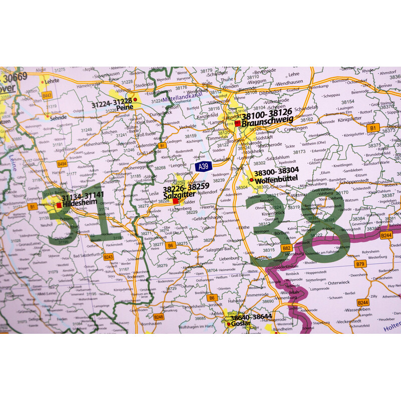 GeoMetro Regional map Lower Saxony Postcodes (100 x 110 cm)